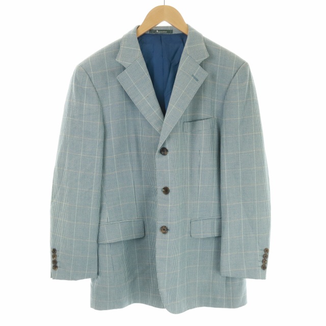 AQUASCUTUM(アクアスキュータム) テーラードジャケット シングル 3B グレンチェック 98 M相当 水色 ライトブルー /ST ●D メンズ  98(日本サイズM相当)