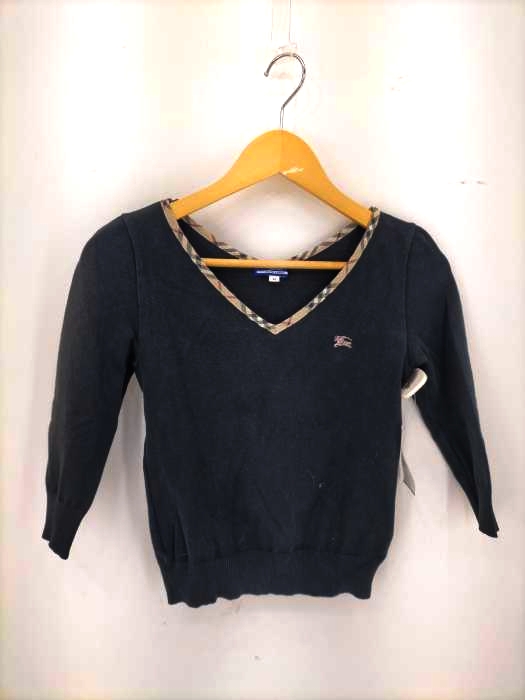 BURBERRY BLUE LABEL(バーバリーブルーレーベル) ロゴ刺繍Vネックニット レディース EUR：38