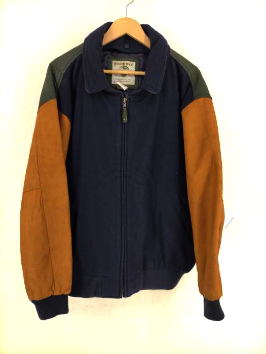 バナナリパブリック BANANA REPUBLIC 80~90s TRAVEL レザーウール パネル切替 ジップアップジャケット メンズ JPN：XL