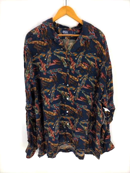 Polo by RALPH LAUREN(ポロバイラルフローレン) 90S ネクタイ柄 レーヨン ボックス ループカラー 開襟シャツ メンズ JPN：XL