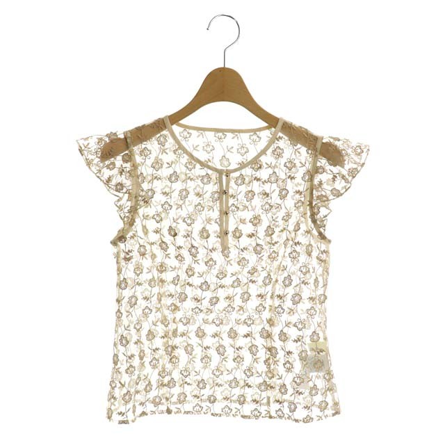 Lily Brown(リリーブラウン) 19AW フラワー刺繍トップス ブラウス カットソー ノースリーブ レース F ベージュ /DF ■OS レディース  F