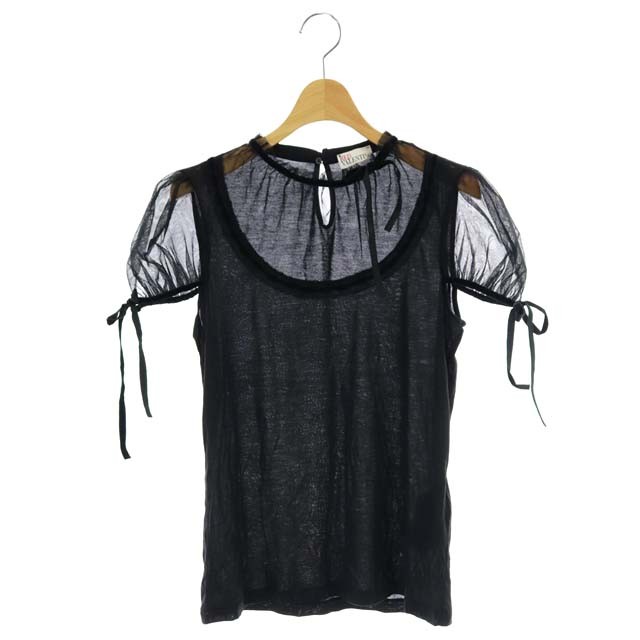 RED VALENTINO(レッドヴァレンティノ) レッド ヴァレンティノ RED VALENTINO パフスリーブ シースルー カットソー プルオーバー 半袖 チュール リボン S 黒 ブラック /DF ■OS レディース レディース  S