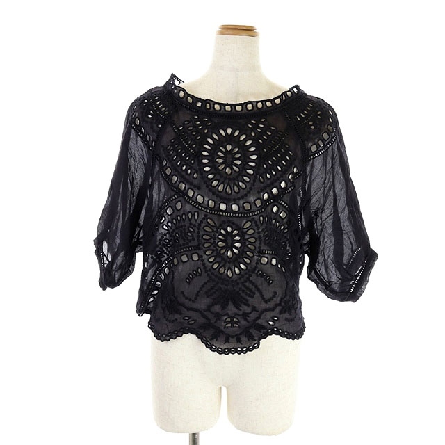 ISABEL MARANT ETOILE(イザベルマランエトワール) 刺繍ブラウス 七分袖 レース プルオーバー 1 黒 ブラック /CM ■OS レディース レディース 1(日本サイズS相当)