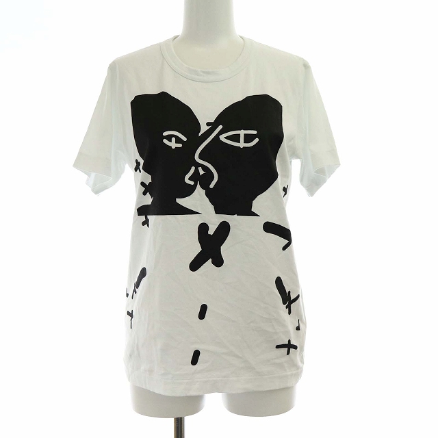 COMME des GARCONS(コムデギャルソン) Artwork by Alisa Yoffe AD2019 Tシャツ カットソー 半袖 プリント S 白 黒 ホワイト ブラック /KH レディース  S