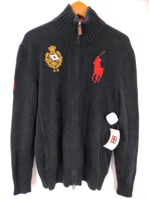 ポロバイラルフローレン Polo by RALPH LAUREN ビッグポニー TOKYO 日本 国旗刺しゅう ジップアップニット メンズ import：M