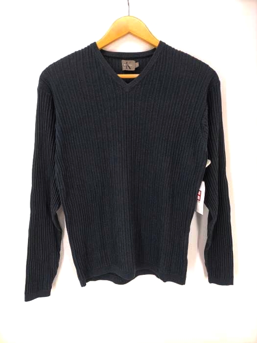 CALVIN KLEIN(カルバンクライン) Vネック コットン ナイロン混 リブニット レディース import：L