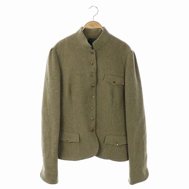 LAUREN RALPH LAUREN(ローレンラルフローレン) ウールツイードジャケット シングル 総裏地 XL カーキ 緑 /HK ■OS レディース XL