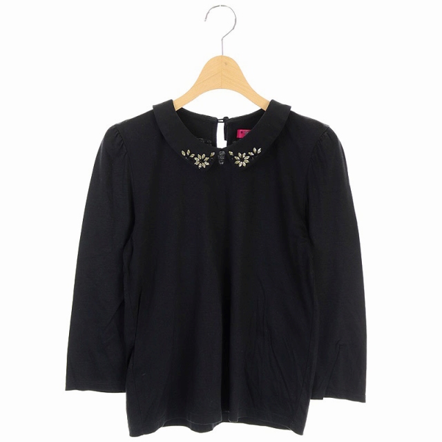 DOLLY GIRL BY ANNA SUI(ドーリーガールバイアナスイ) カットソー 七分袖 プルオーバー ビジュー装飾 2 黒 ブラック /AO ■OS レディース  2（日本サイズM相当）