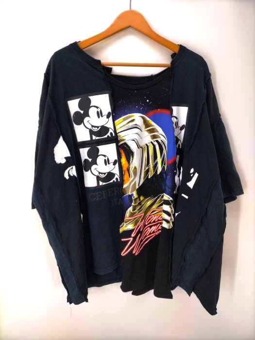 USED古着(ユーズドフルギ) Docking S/S TEE キャラクター プリント ドッキング ビッグシルエット再構築 Tシャツ メンズ 表記無