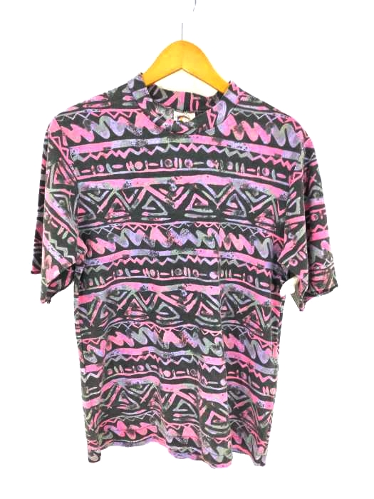 ユーズドフルギ USED古着 {{AUSSIE}} USA製 総柄 モックネック S/S Tシャツ メンズ import：M