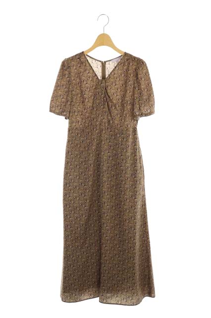TOCCA(トッカ) 20AW LAVENDER Ethical Satin Print Dress ワンピース 半袖 台形 ロング 総柄 Vネック 0 茶 ブラウン /AA ■OS レディース  0（日本サイズS相当）