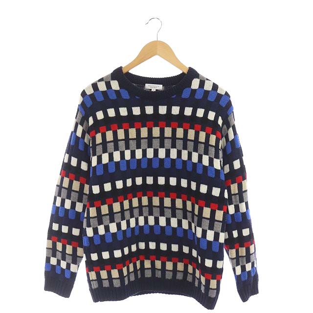 BEAUTY & YOUTH UNITED ARROWS(ビューティーアンドユースユナイテッドアローズ) B&Y ユナイテッドアローズ BEAUTY&YOUTH ビューティー&ユース 総柄 ワイド ニット セーター 長袖 プルオーバー ウール混 S 紺 赤 青 ベージュ ネイビー レッド ブルー /CM メンズ メンズ  S