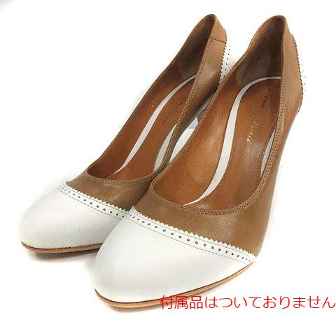 Gianvito Rossi(ジャンビトロッシ) ジャンヴィトロッシ Gianvito Rossi パンプス ハイヒール レザー 切替 ラウンドトゥ 38 24cm 茶 白 /☆K ▲H レディース レディース  38（24cm）