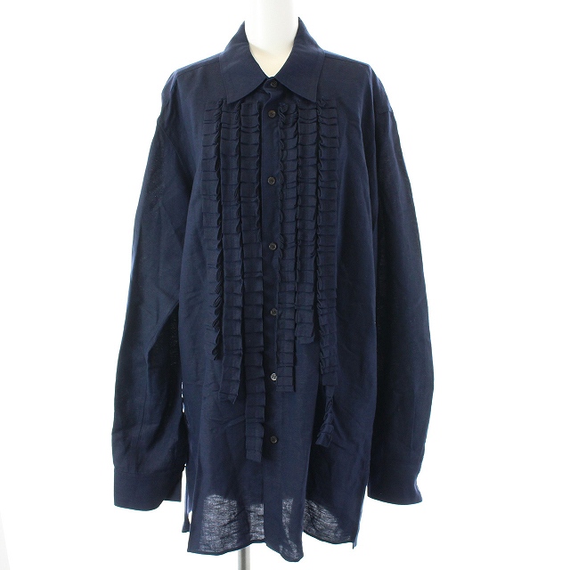 SYTE(サイト) Rayon/Linen Bio Washer Fringe Frill Shirt ブラウス シャツ 長袖 フリル リネン 麻 3 L 紺 ネイビー /NM メンズ  3（日本サイズL相当）