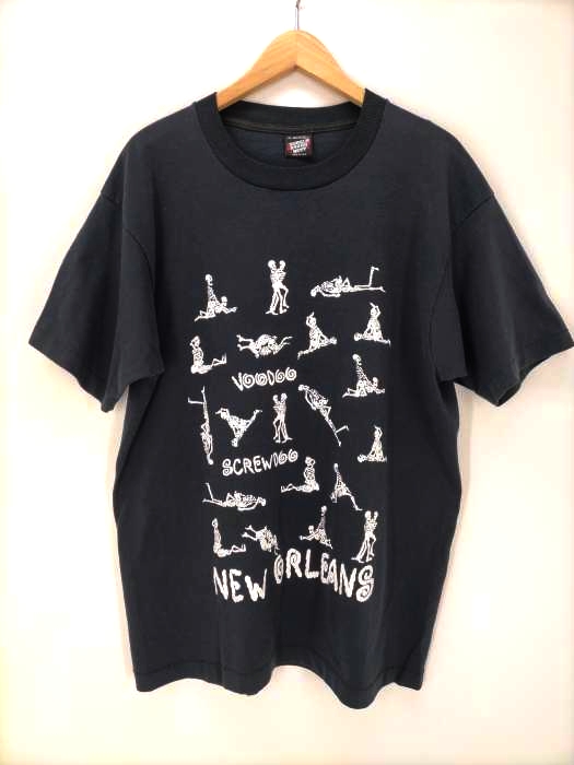 USED古着(ユーズドフルギ) 90S SCREEN STARSボディ シングルステッチ VOO DOO SCREWDOO NEW ORLEANS SCULL SEX Tシャツ メンズ import：XL
