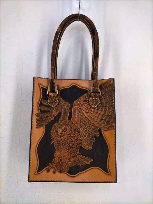 ユーズドフルギ USED古着 BURN BURN OWL カービングスタンピングレザートートバッグ メンズ 表記無