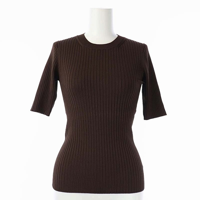 snidel(スナイデル) 20SS Sustaina ハーフスリーブニットプルオーバー カットソー 半袖ニット リブ ONE SIZE 茶 ブラウン /ES ■OS レディース  ONE