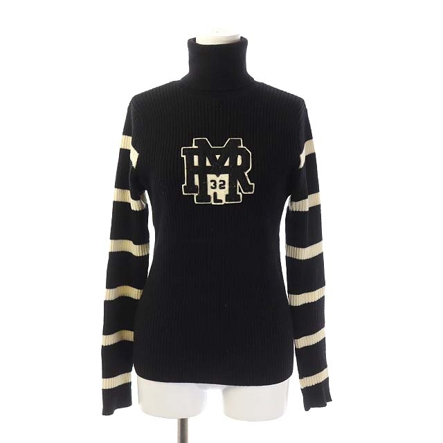 RALPH LAUREN(ラルフローレン) ニット セーター 長袖 タートルネック リブ L  黒 アイボリー ブラック /AO レディース  L