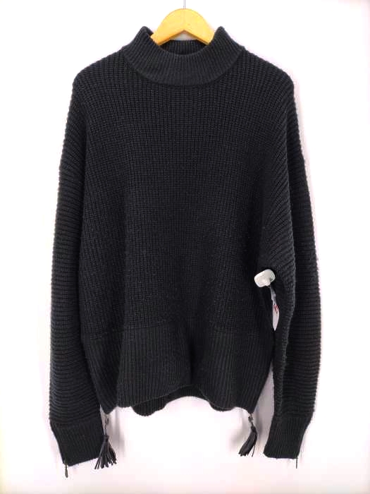 EMMA CLOTHES(エマクローズ) オーバーサイズ 7G畦編み 裾タッセル＆袖ZIP モックネックニットプルオーバー メンズ FREE