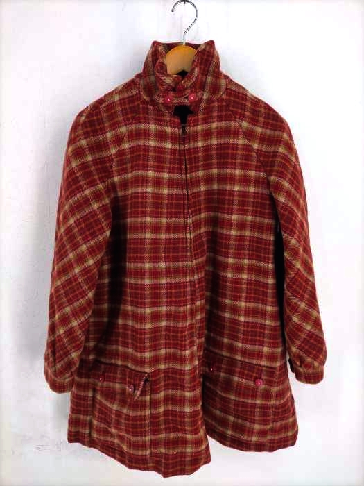 ユーズドフルギ USED古着 50S~70S 棒TALONZIP チンストラップ タータンチェック柄 ウールツイードハーフコート レディース 表記無