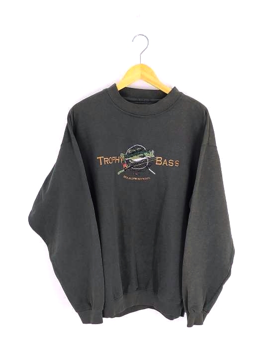 TROPHY ブラック クルーネックスウェット XL ユーズドフルギ USED古着 
