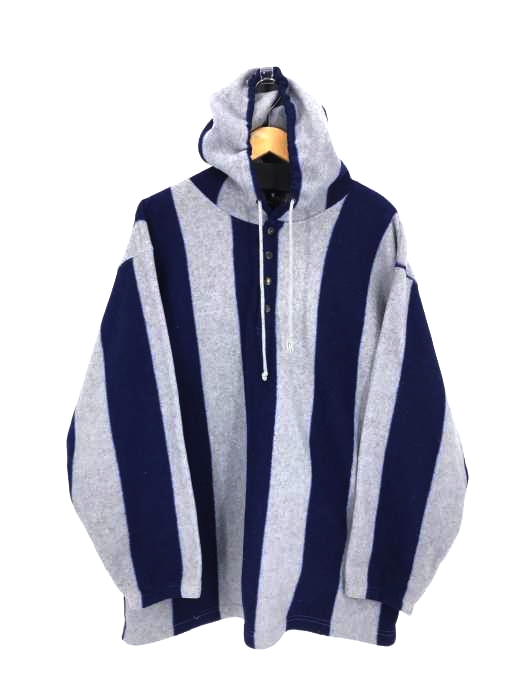 USED古着(ユーズドフルギ) LAUNDROMAT ハーフボタン ストライプ フリースパーカー メンズ import：XL