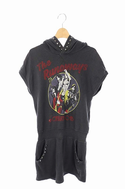 HYSTERIC GLAMOUR(ヒステリックグラマー) スウェットワンピース ミニ プルオーバー プリント スタッズ装飾 フレンチスリーブ F チャコールグレー /HS ■OS レディース  F