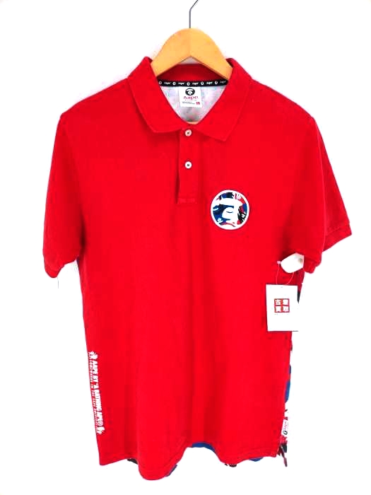 アベイシングエイプ A BATHING APE サル柄 トリコロールカラー 半袖ポロシャツ メンズ JPN：L