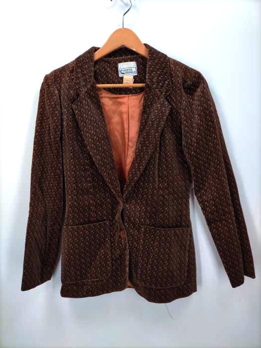 キャンパスカジュアルズ CAMPUS CASUALS 70S ベロア 総柄2Bテーラードジャケット レディース 表記無