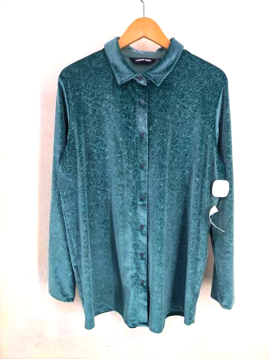 LANDS END(ランズエンド) 総柄 ベロアシャツ メンズ  US L