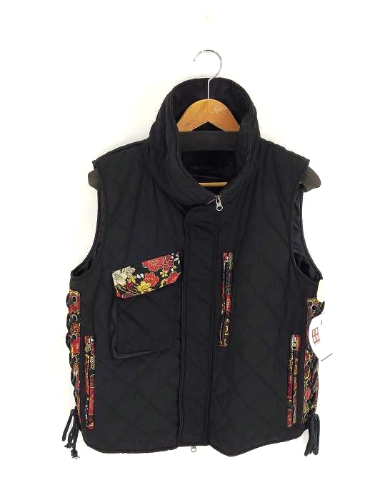 ユーズドフルギ USED古着 {{CHIGIRI}} 和柄 サイドレースアップ キルティングベスト メンズ JPN：L