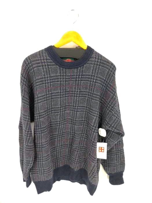 ユーズドフルギ USED古着 {{STONE HAVEN}}ラミーコットン チェック柄クルーネックニット 香港製 メンズ JPN：XL
