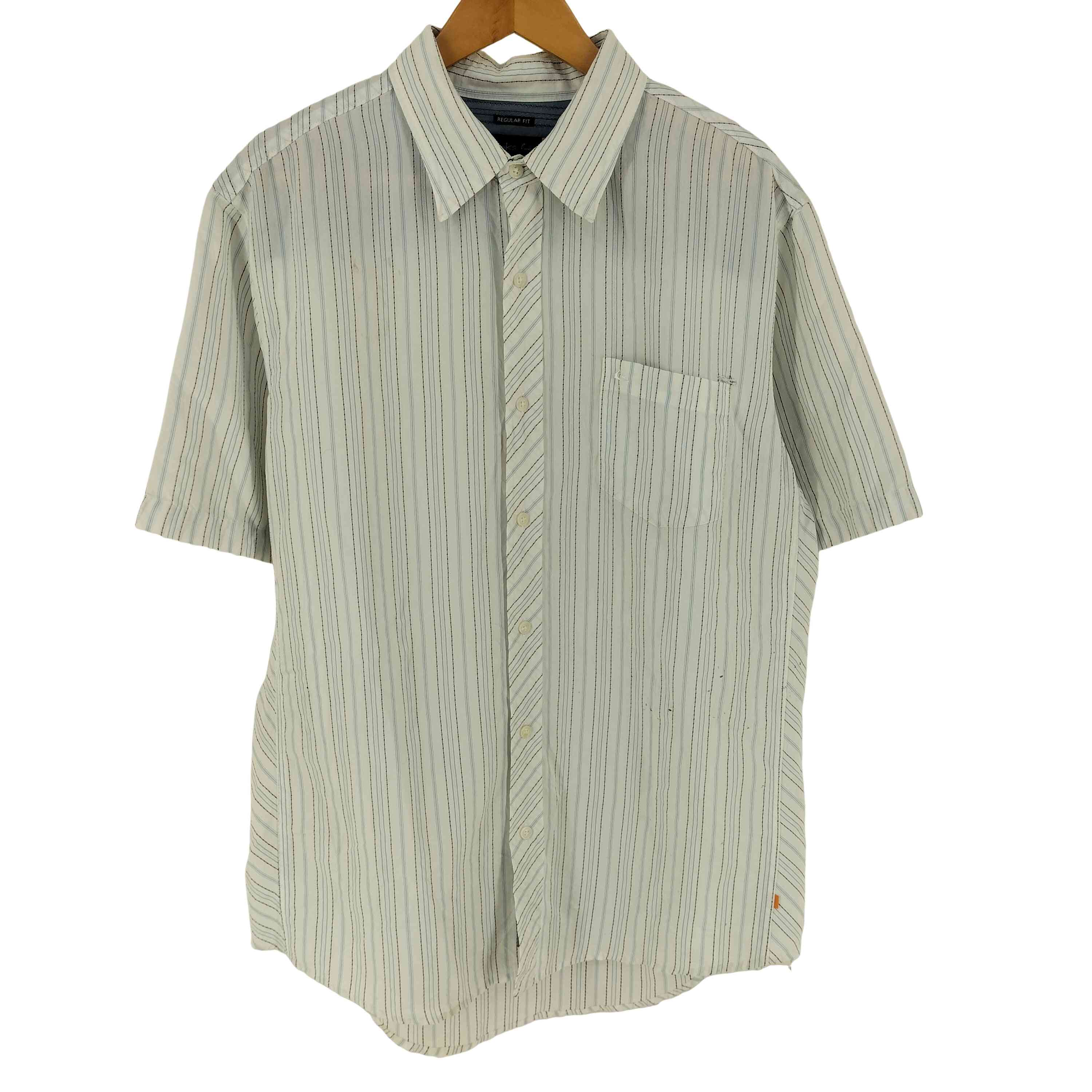 Quiksilver(クイックシルバー) REGULAR FIT レギュラー フィット ストライプ 半袖 シャツ Y2K メンズ L【中古】【ブランド古着バズスト