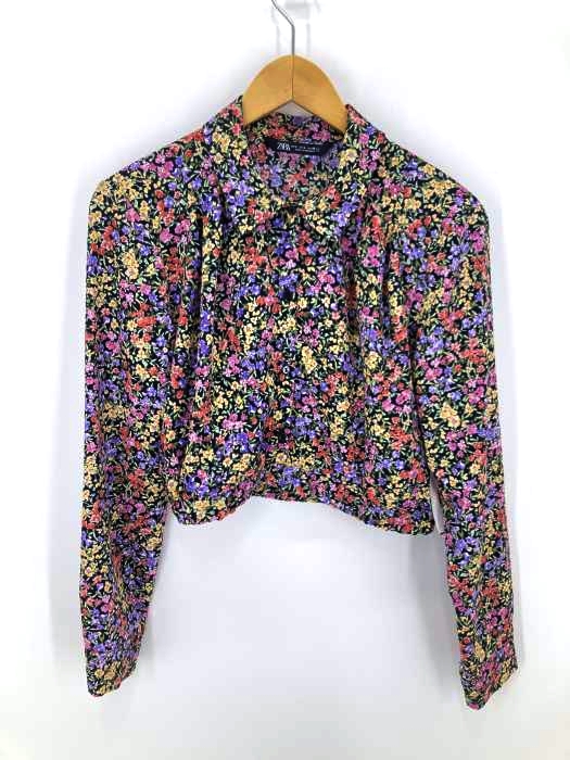 ZARA(ザラ)  PRINTED SHOULDER-PADDED BLOUSE レディース JPN：L