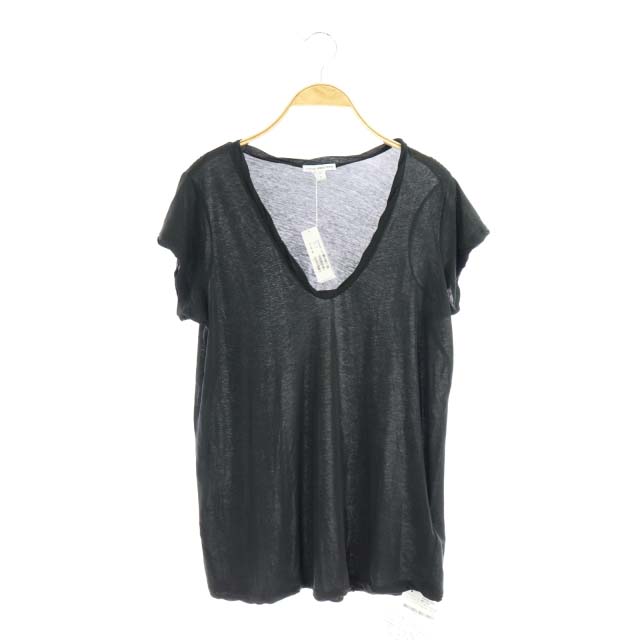 JAMES PERSE(ジェームスパース) トゥモローランド取り扱い ハイゲージ Vネック カットソー Tシャツ 半袖 薄手 2 黒 ブラック /MF ■OS レディース  2（日本サイズM相当）