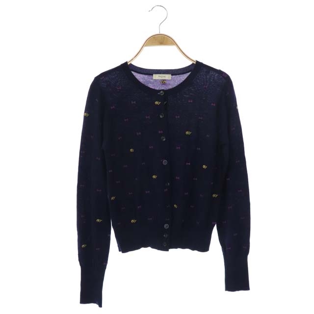 Paul Smith(ポールスミス) カーディガン ニット 長袖 刺繍 ウール リボン M 紺 ネイビー /MY ■EC レディース  M