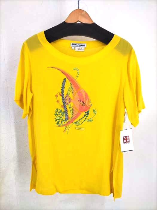 サルヴァトーレフェラガモ Salvatore Ferragamo MADE IN ITALY プリントシルクTシャツ レディース JPN：S