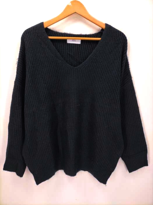 AZUL by moussy(アズールバイマウジー) リブニットVネックルーズプルオーバー レディース  M
