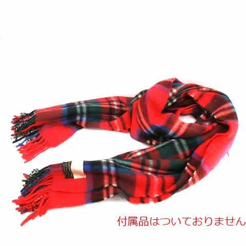 USED古着(ユーズドフルギ) {{BEGG SCOTLAND}} ストール マフラー チェック ウール フリンジ 赤 レッド マルチカラー /HZ15 レディース レディース 表記無