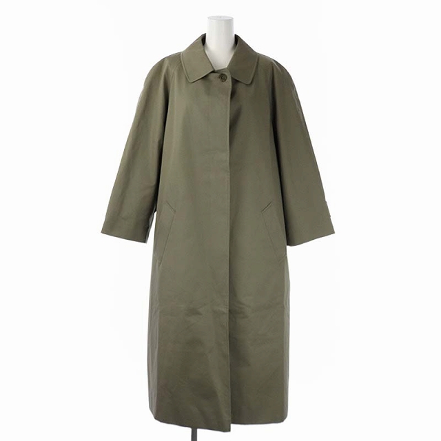 AQUASCUTUM(アクアスキュータム) AOUA5 バルマカーン コート アウター 裏地チェック ベルト付き カーキ /KN ■OS レディース  サイズ表記なし