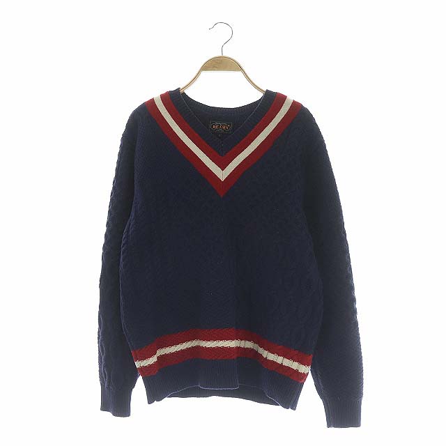 BEAMS(ビームス) 19AW  ニット セーター Vネック 長袖 S 紺 赤 ネイビー レッド /AO メンズ  S