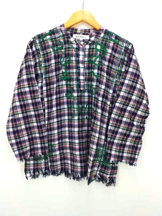 ノーマティーディー NOMA t.d. ナンバー刺繍チェックブラウス レディース FREE