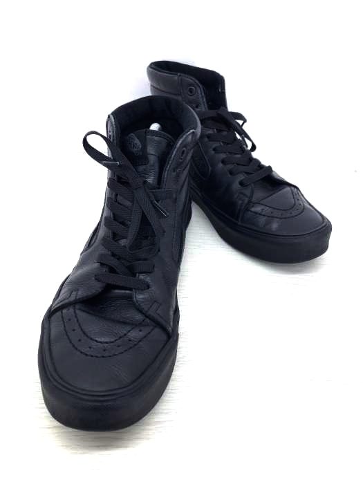 VANS(バンズ) SK8 HI レザー オールブラック メンズ JPN：28
