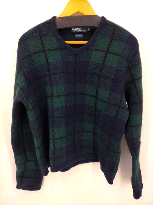 ポロバイラルフローレン Polo by RALPH LAUREN 90S ブラックウォッチ ウールニット メンズ import：L
