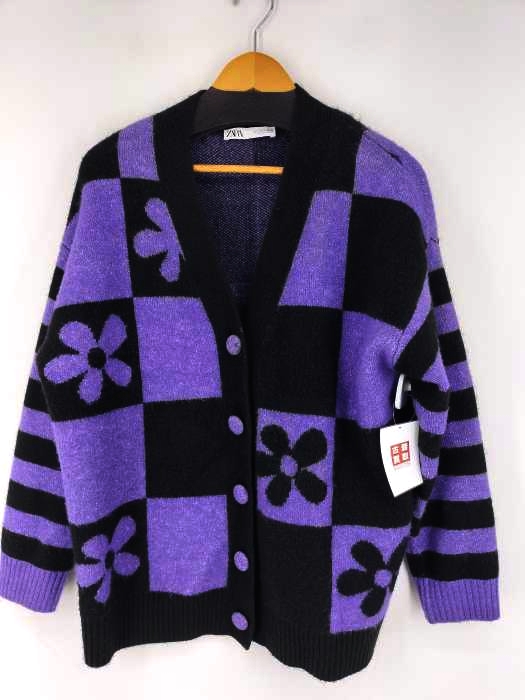 ザラ ZARA PURPLE JACQUARD KNIT CARDIGAN レディース import：L