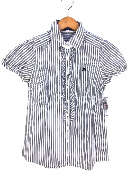 BURBERRY BLUE LABEL(バーバリーブルーレーベル) ストライプ フリルシャツ レディース JPN：38