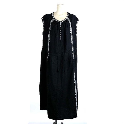 Spick and Span(スピックアンドスパン) スピック&スパン Spick&Span 19SS ジオ刺繍スリーブレスギャザー ワンピース マキシ ロング ノースリーブ リネン F 黒 ブラック 白 ホワイト /AN36 レディース レディース