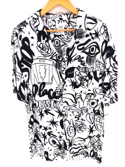 ZARA(ザラ) 落書きプリントオープンカラーシャツ レディース JPN：L