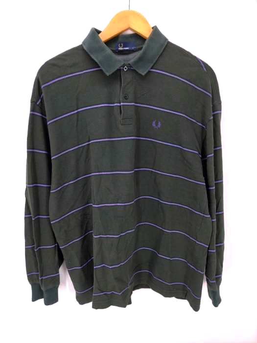 FRED PERRY(フレッドペリー) 鹿の子 コットン ボーダー ロングスリーブ ポロシャツ メンズ import：L