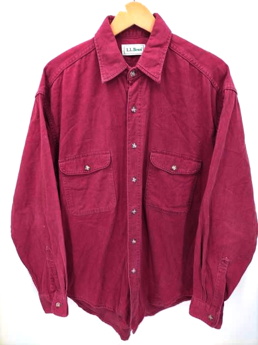 L.L.Bean(エルエルビーン) 80～90S カナダ製 コットンツイル フラップポケットワークシャツ メンズ JPN：M